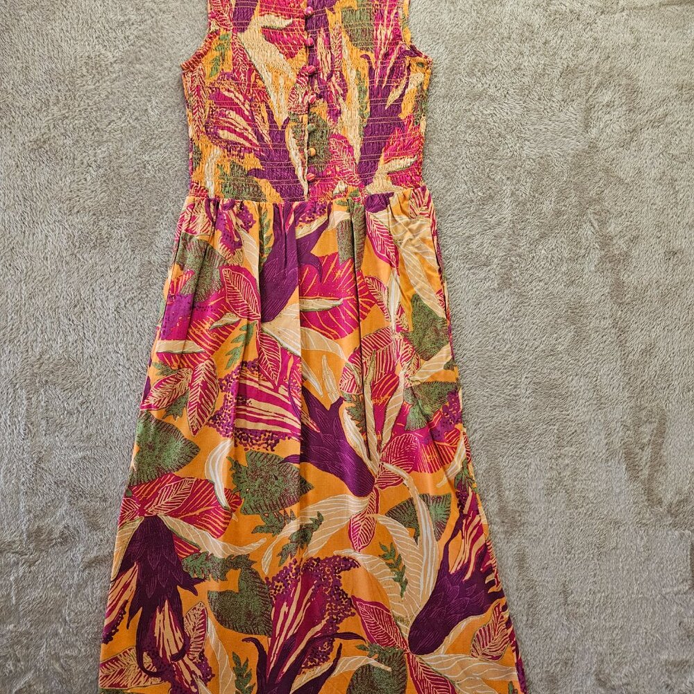 NWT FatFace Aria Tropical Floral Midi Dress Fitted Shirred Top & Flowy Skirt New - Picture 2 of 10